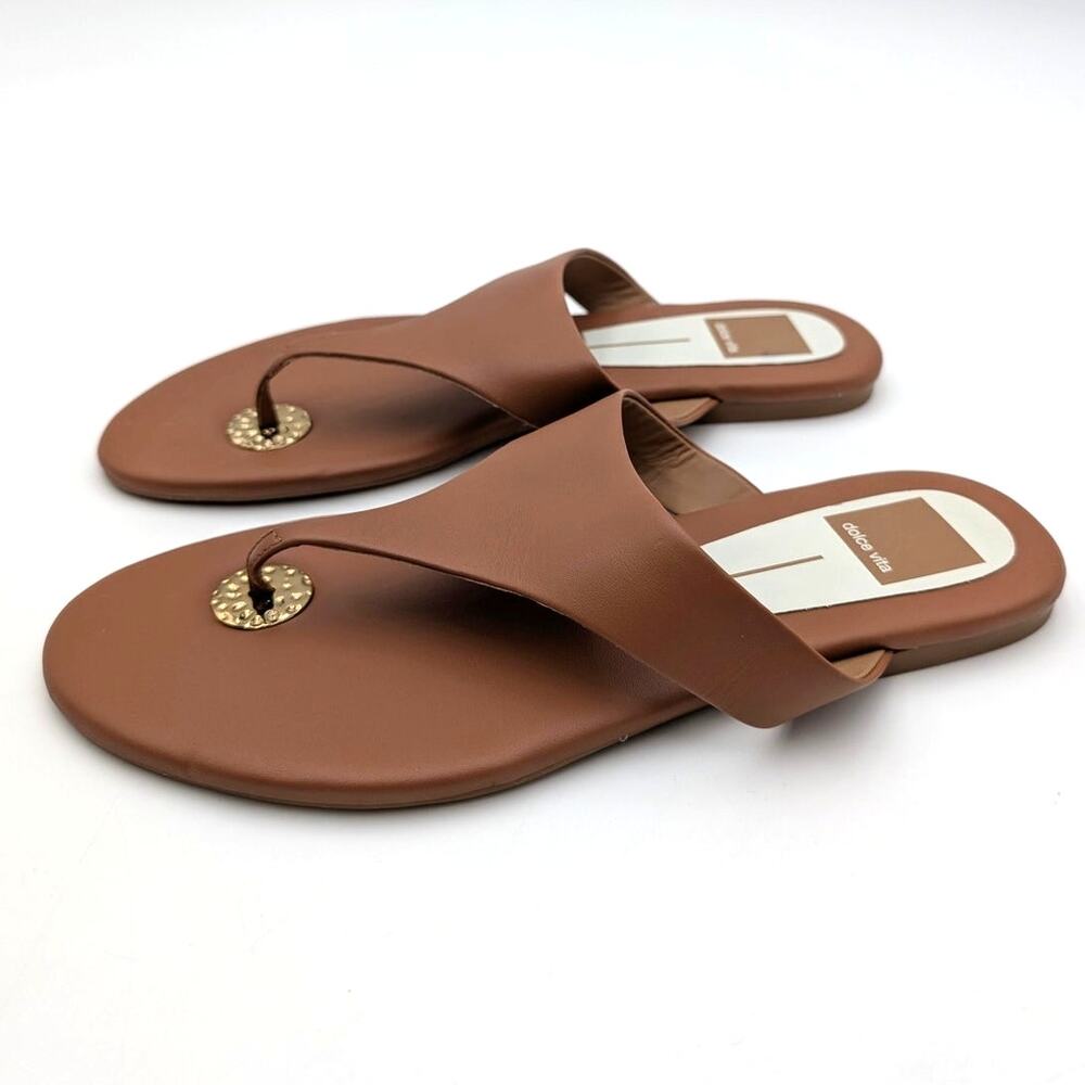 Dolce Vita Kittle Leather Flat Sandals Open Toe Women's Brown Size US7 EU37.5
